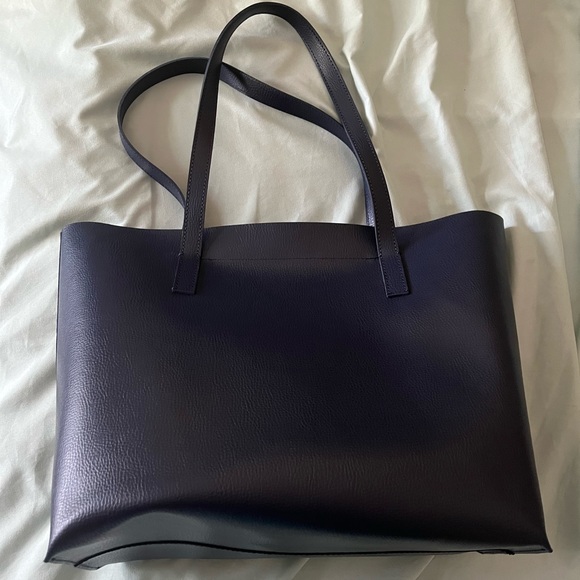 Mark & Graham Navy Blue Everyday Italian Leather Tote - Picture 2 of 4